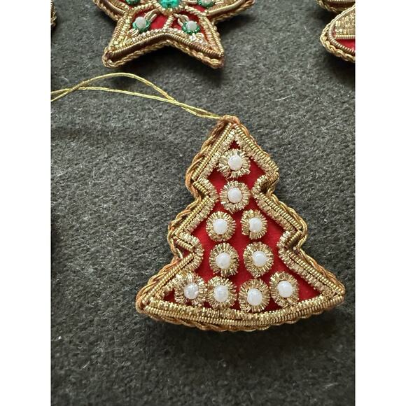 8 Vintage Christmas Ornaments, Velvet Beaded Pearls Holiday 2” - Picture 6 of 9